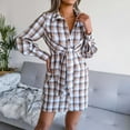 thumbnail image 2 of HAPIMO Womens Plaid Dresses Flannel Babydoll Dress Casual Lapel Collar Tunic Dress Long Sleeve Belted Fall Dresses with Pockets Khaki S, 2 of 6