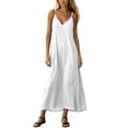 thumbnail image 3 of Women's Cotton Sleeveless Dress Ihhxva Linen Maxi Summer V-Neck Slip Casual Beach Vacation Flowy A-Line Silhouette Lightweight Breathable S-2XL, 3 of 6