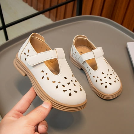

RUICUW Girls Princess Shoes Spring And Autumn New Hollow Small Leather Shoes Girls Single Shoes Middle And Big Children Breathable Shoes 4.5-5 Years