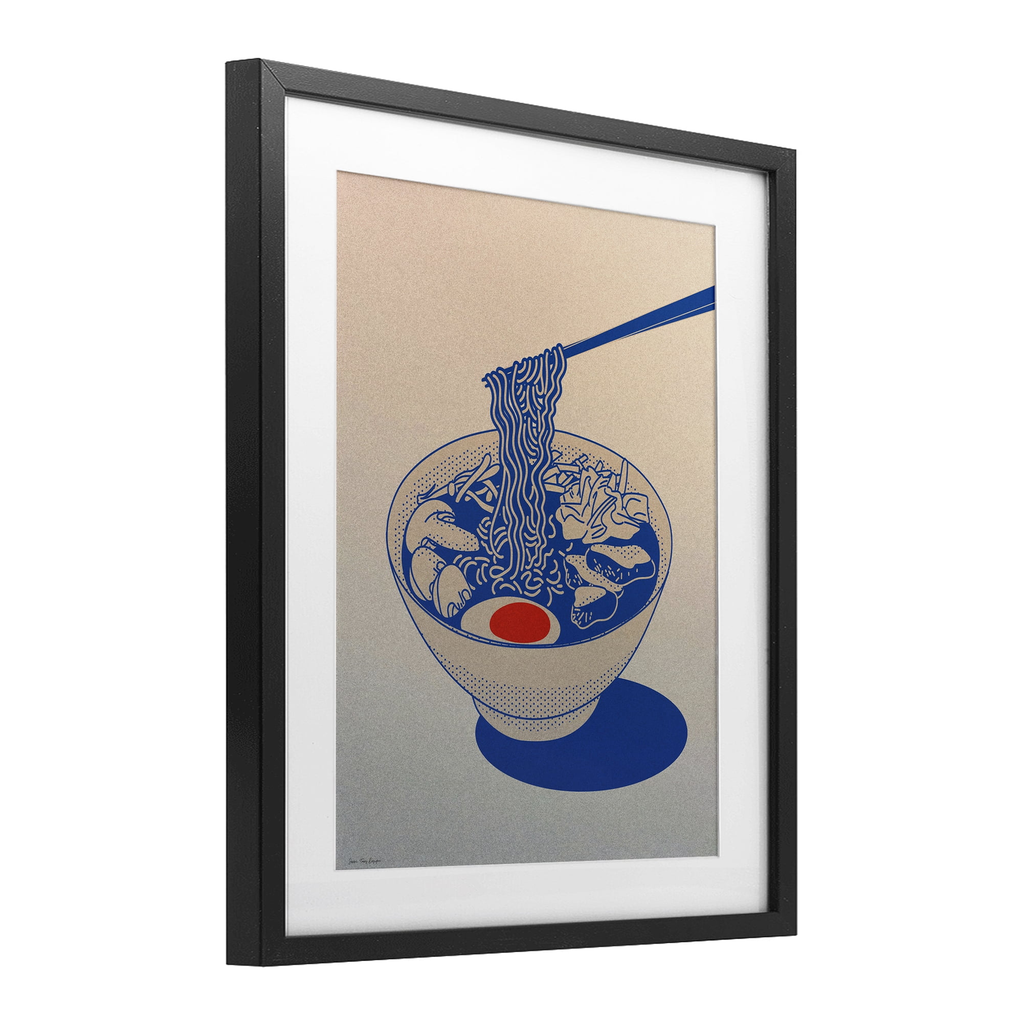 Ramen Noodle Bowl Gradient Black Framed Print Under Glass, design by Seven Trees Design