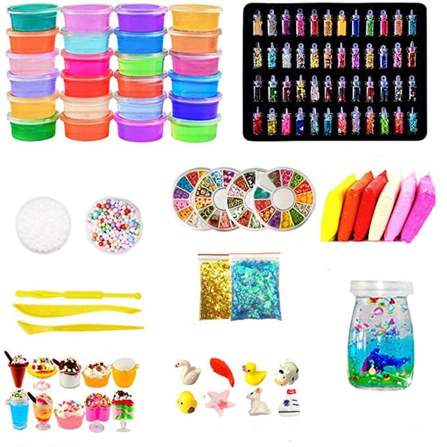 EASTIN 108 Pcs Kit de Slime Bricolage Fournitures Kit de Fabrication de Slime Cristal Transparent Perles de Mousse de Slime