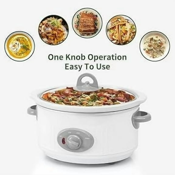 3.5 Quart Small Slow Cooker, Safe Crock/Ceramic Inner Pot and Glass Lid, White