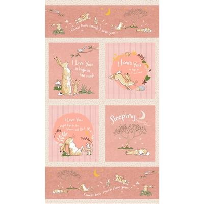 24" X 44" Panel Cotton Guess How Much I Love You 20 Rabbits Bunny Bunnies Pink Fabric Panel (Y4244-71-RUST) by Clothworks