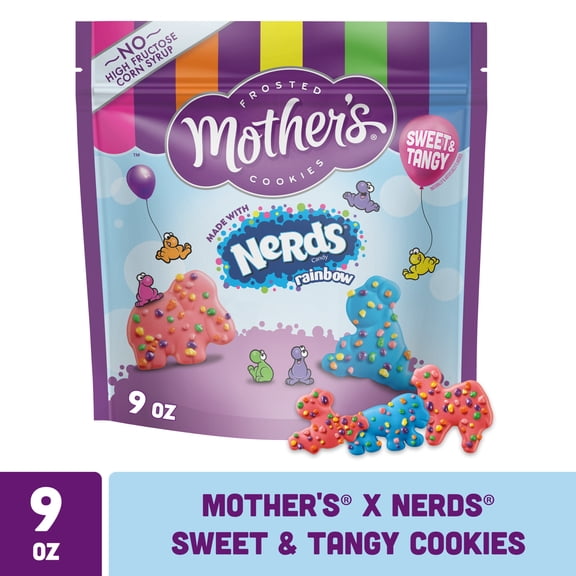 Mother’s x NERDS Sweet & Tangy Frosted Cookies, Shortbread Cookies topped with Rainbow NERDS Candy, Resealable Bag, 9 oz