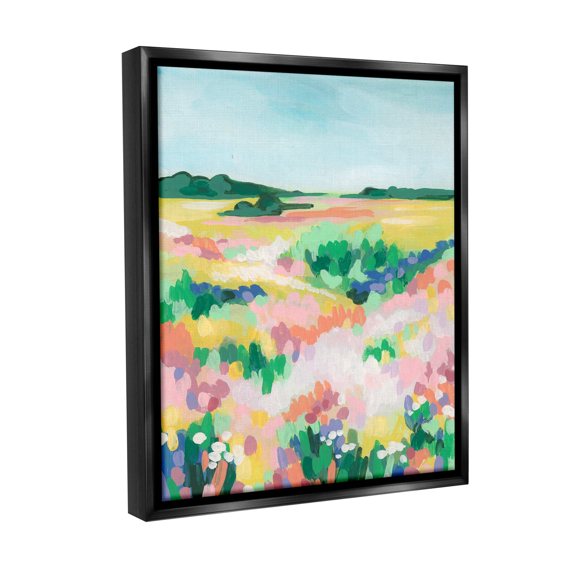 Stupell Industries Abstract Vivid Meadow Landscape Painting Black Floater Framed Canvas Art Print Wall Art, 17 x 21
