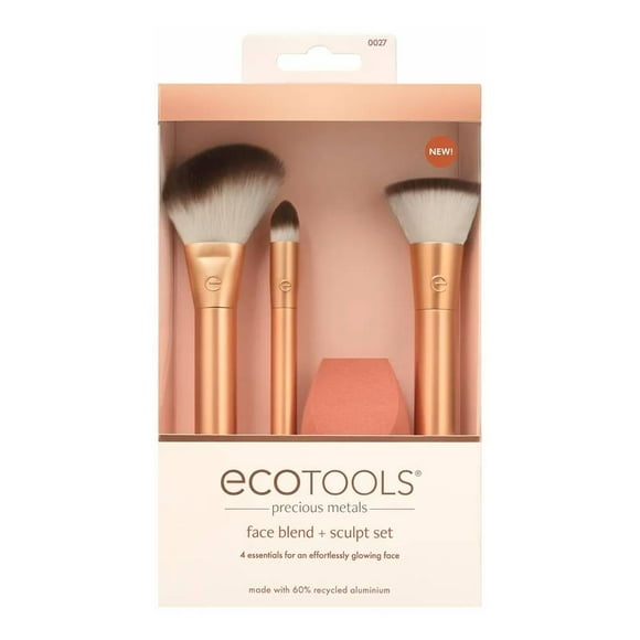 Set de brochas para maquillaje Ecotools y esponja alumnio reciclado rosa 4 pzas