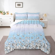 Homewish Geometric Ombre Stripes Full Size Comforter Sets,Chic Silver Diamond Bedding Comforter Set,Dreamy Blue White Bedding Sets For Girl Teens,Luxury Bedroom Decor,3 Pieces