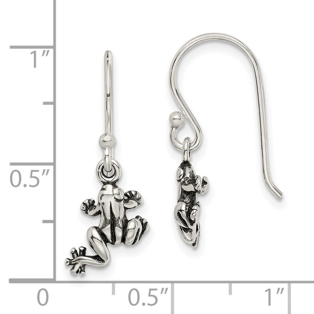 925 Sterling Silver and Oxidized Frog Shepherd Hook Earrings 23x11mm Wide Stud Earring for Women