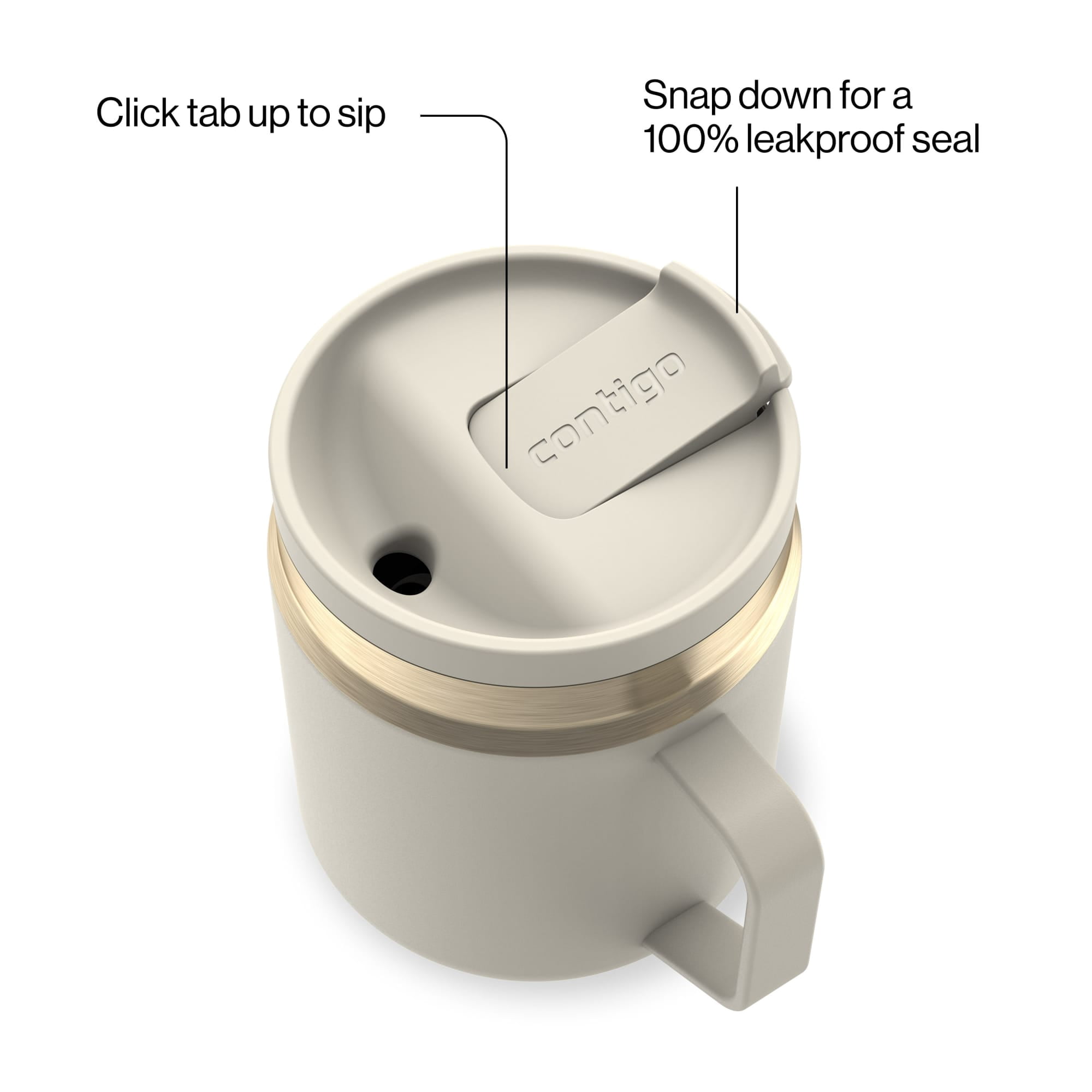 Contigo 14 oz SnapSeal Leak-Proof Stainless Steel Coffee Mug – Keeps Drinks Hot, Office & Home Friendly, Easy-Sip Lid, Cream/Champagne