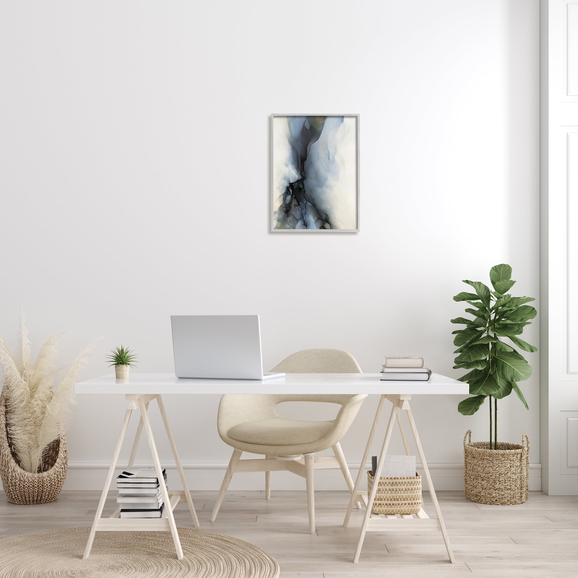 Stupell Industries Murky Blue Abstract Fluid Shape Distorted Twist Lodge Painting Gray Framed Art Print Wall Art, 16 x 20, Design by Kippi Leonard