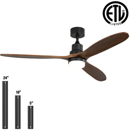 

Sofucor 60 Modern Ceiling Fan with Light and Remote 3 Blades Solid Wood & Reverse Airflow Black with Brown Blades