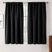 P5HAO Blackout Curtains for Living Room, Thermal Insulated Rod Pocket Drapes for Bedroom, 2 Panels (52x63 Inch, Black) Black 52W x 63L-Inch