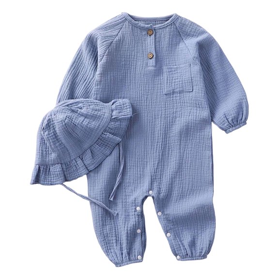 Mnyotv Infants Baby Clothes Long Sleeve Cotton Jumpsuits and Hats Newborn Spring Fall Outfits Size 0-3 Months