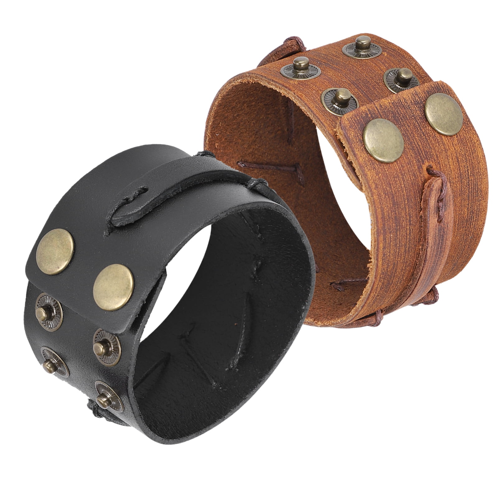 HAPPILOOPS Leather Wristband Bracelet - Adjustable Unisex Cuff Bracelet With Snap Closure