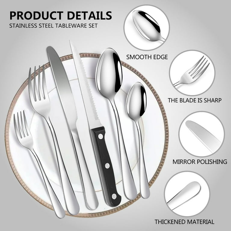 49-Piece Silverware Set with Flatware Drawer Organizer, Durable Stainless  Steel Cutlery Set for 8, Mirror Polished Kitchen Utensils Tableware Service  with Steak Knives Dinner Fork Knife Spoon & Tray 