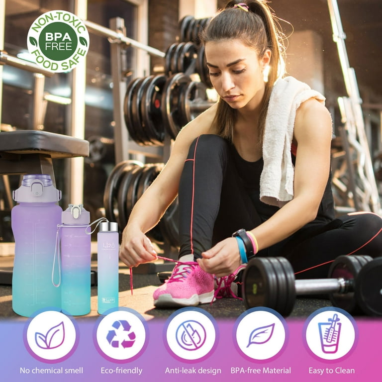 3pcs, Motivational Water Bottle Set, Gradient Color Plastic Water Bottles, Sports  Water Cups, Portable Drinking Cups, Summer Drinkware, For Camping, Hiking,  Fitness, Home Kitchen Items, Birthday Gifts, 64oz+32oz+15oz, Back To School  Supplies