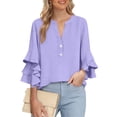 thumbnail image 6 of Hilenly Boho Tops for Women 3/4 Ruffle Sleeve Blouse V Neck Cotton Linen Shirts Tunic Shirts, 6 of 10