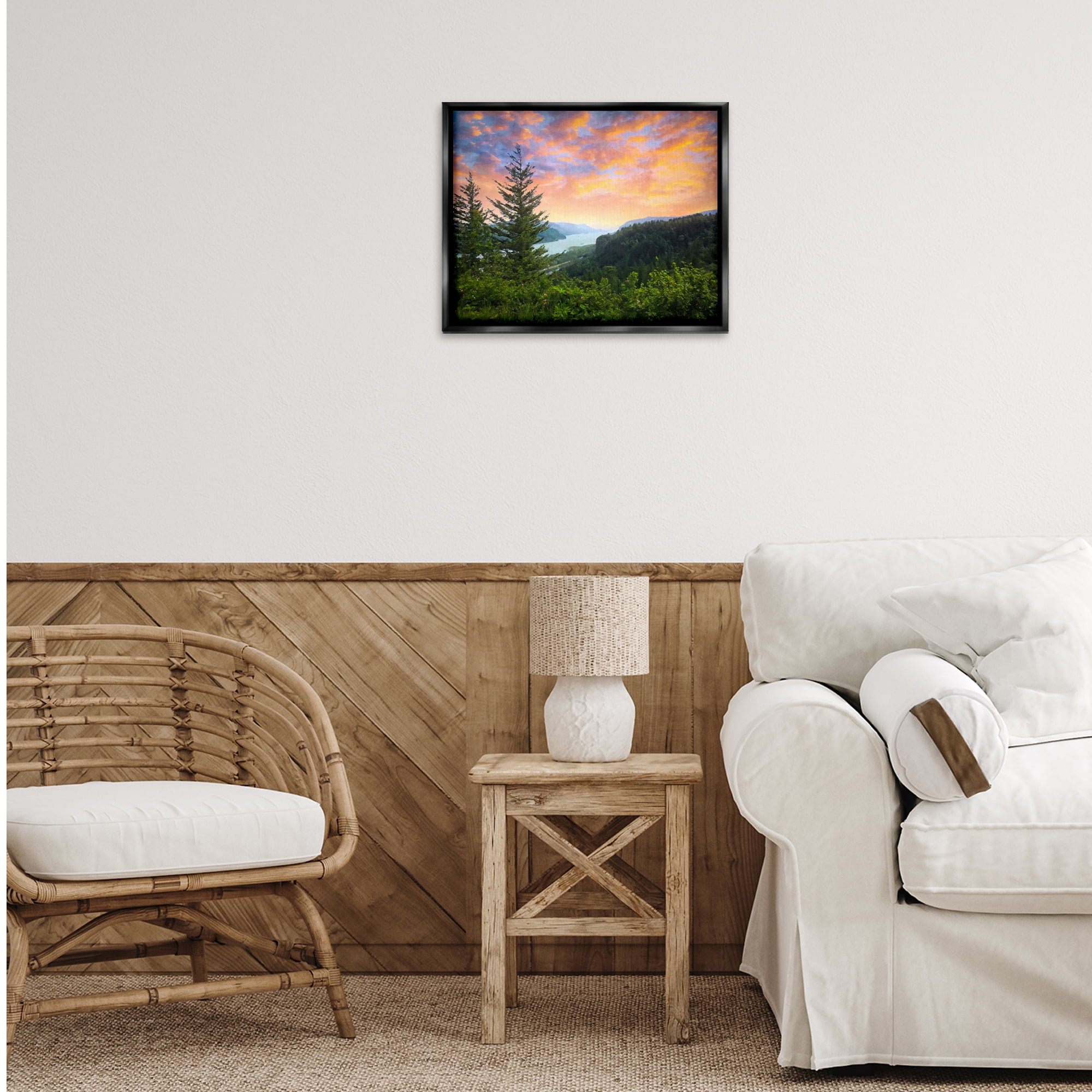 Stupell Industries Scenic Overlook at Sunset Landscape & Nature Painting Black Floater Framed Canvas Art Print Wall Art, 21 x 17