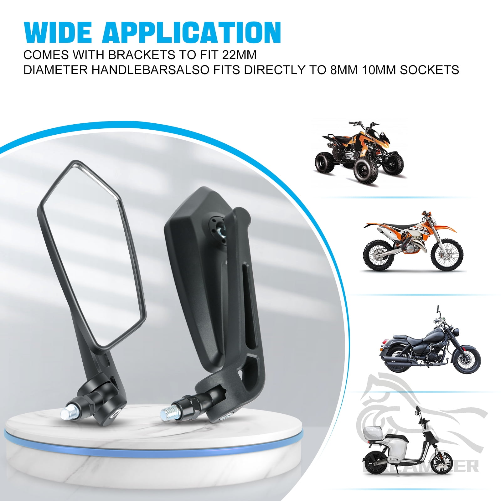 Motorcycle Rear View Mirror Moto Cycling Clear Wide Range Back Sight Rearview Reflector Adjustable Handlebar Left Right Mirror