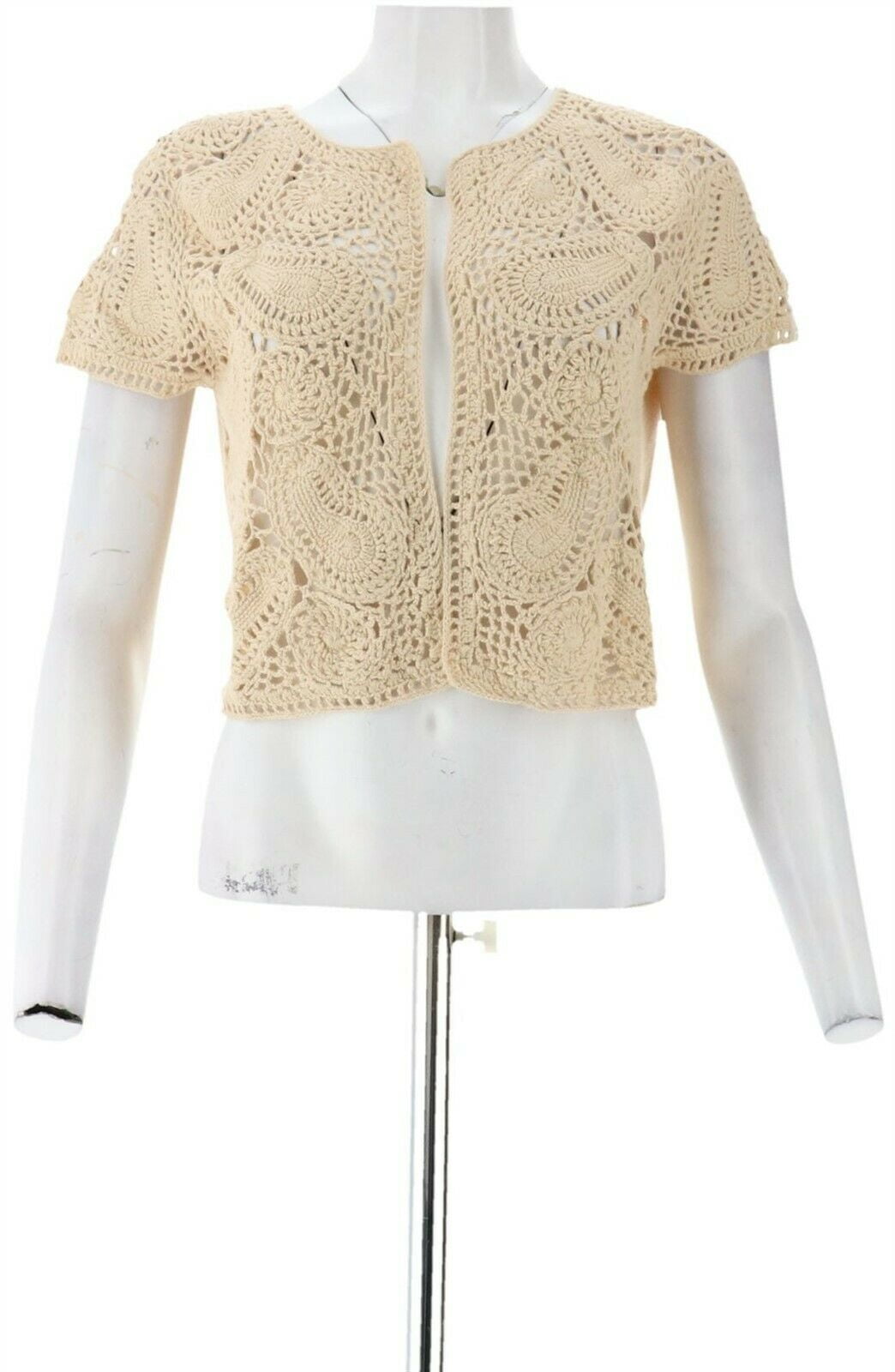 Liz Claiborne NY Hand Crochet Sweater Knit Shrug Sand XS NEW A263436