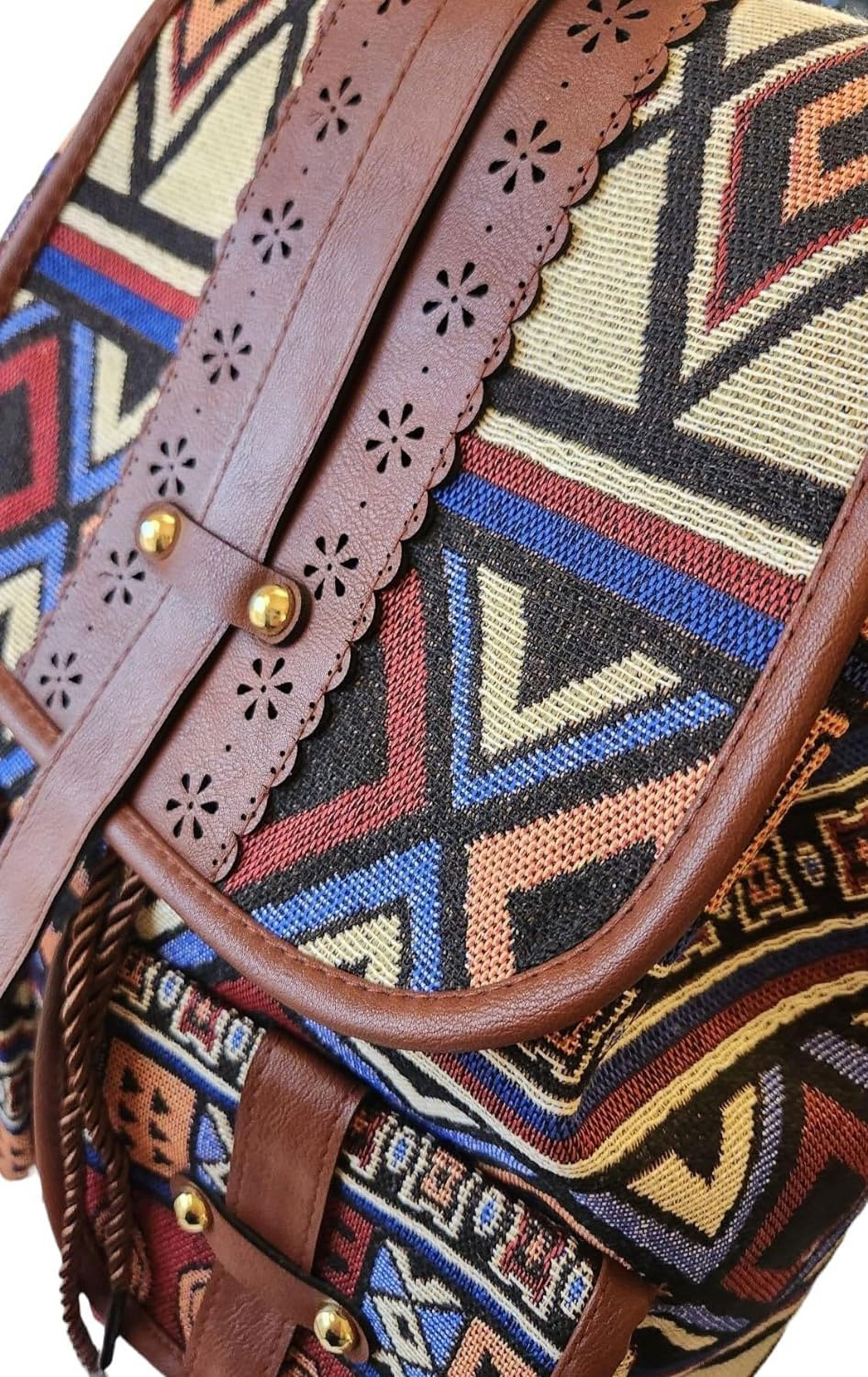 Large Bohemian Hippie Canvas Backpack Foldable Travel Daypack Hippie Canvas Women Backpack Purse- Boho Style Ethnic  main image 2