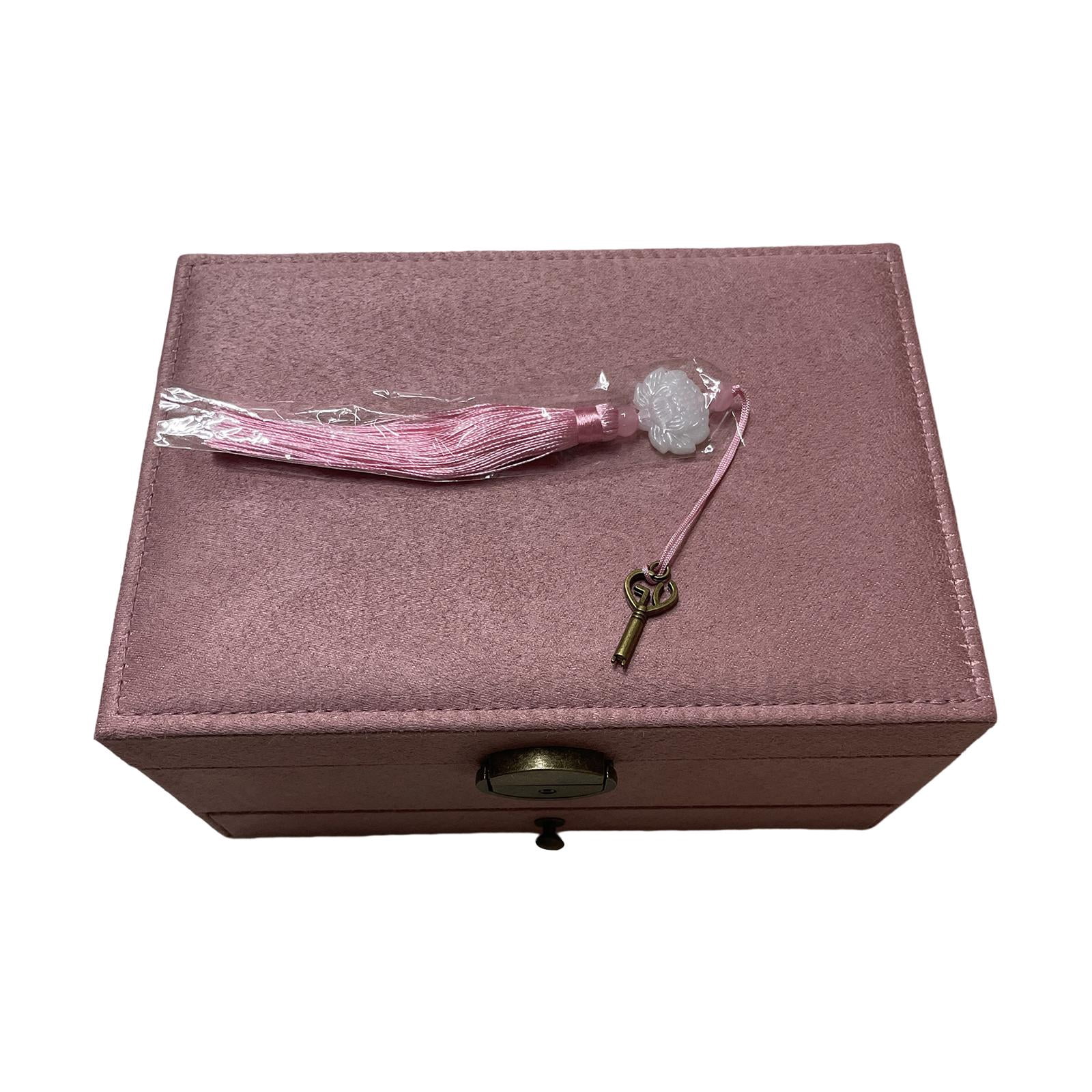 FVDPWYE Jewelry Box Storage Case Gift Earrings Holder Suede with Tassel Lock Organizer Pink