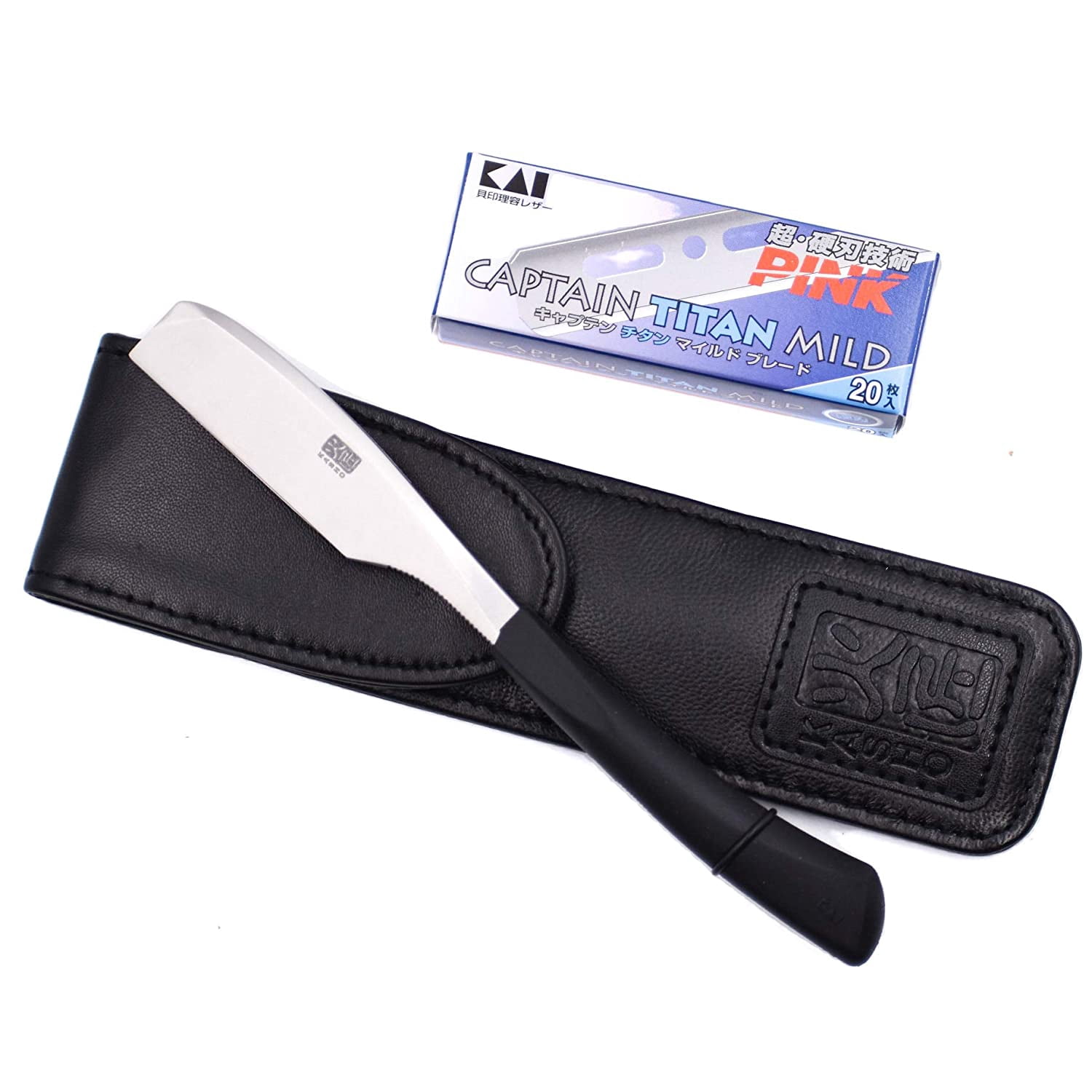 Kai Kasho Captain Japanese Straight Edge Barbering Razor with Leather Case & Blades