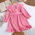 thumbnail image 4 of Girls Ruffle Dress Long Sleeve Crewneck Waist Belt Dress Kids Solid Color Casual Comfortable Outfits for Daily Wear Pink 9-10 Years, 4 of 7