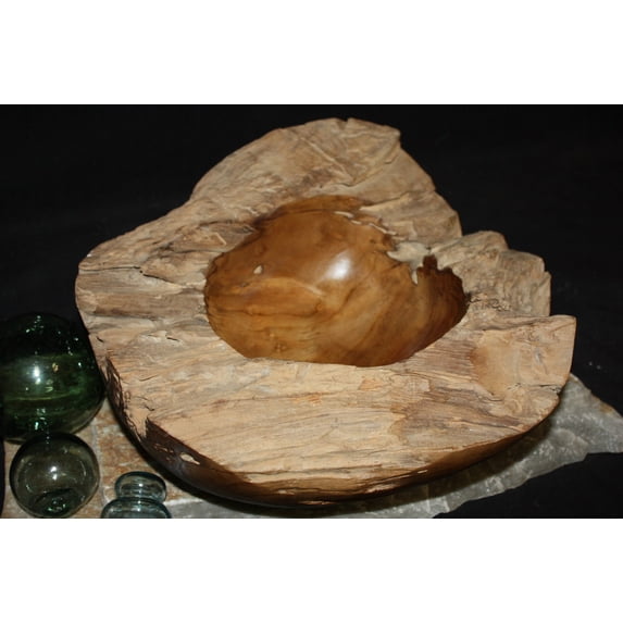 Rustic Teak Wooden Bowl 15"X16"X4" Teak Root | #HWA221