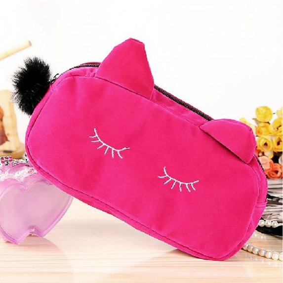 Portable Multi-function Zipper Style Pouch Make-up Cat Organizer Bag Cosmetic Bag Makeup Bag Handbag Bags ROSE RED