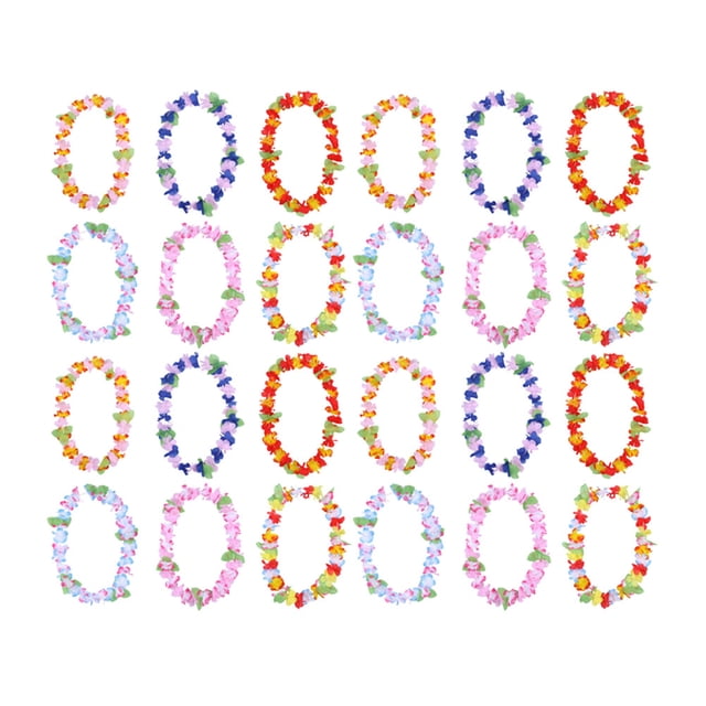 24 piezas hawaiano colorido Leis collar de flores artificiales guirnalda clásica cuello bucle Tropical Luau favores de fiesta playa Hula baile vestido accesorio de vestuario