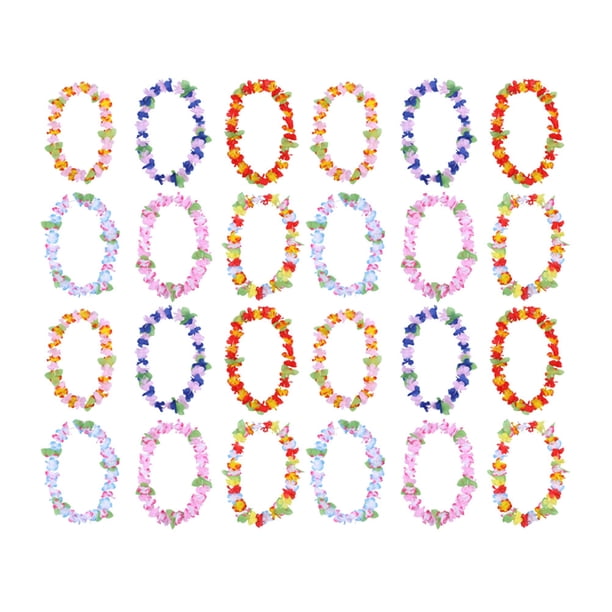 24 piezas hawaiano colorido Leis collar de flores artificiales guirnalda clásica cuello bucle Tropical Luau favores de fiesta playa Hula baile vestido accesorio de vestuario