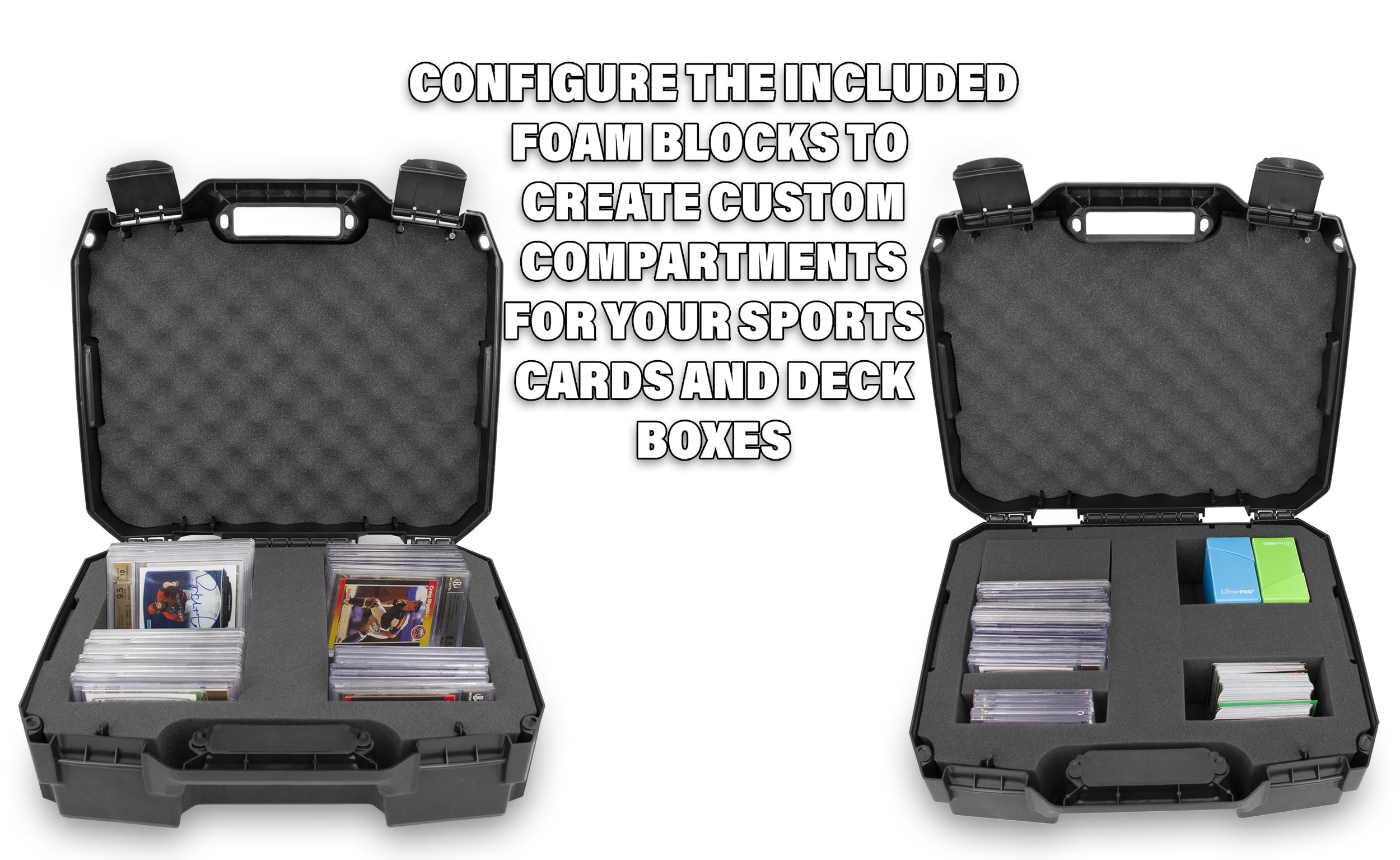 CASEMATIX Graded Card Storage Box Case Fits 120+ BGS PSA FGS Graded Sports  Cards and Toploaders - Waterproof Case with 4 Foam Slots 