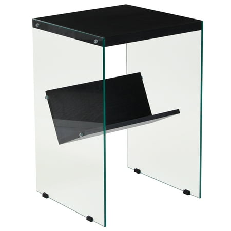 Glass Tops Wood Furniture - Flash Furniture Highwood Collection Dark Ash Wood Grain Finish End Table with Shelves and Glass Frame
