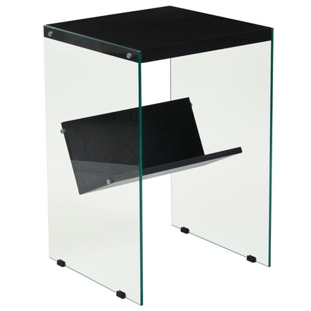 Flash Furniture Highwood Collection Dark Ash Wood Grain Finish End Table with Shelves and Glass