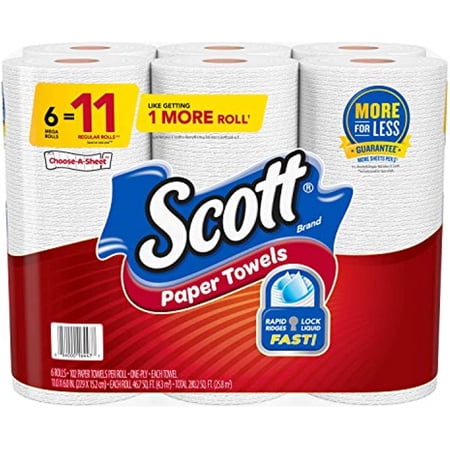 Scott Paper Towels Choose-A-Sheet, 6 Mega Rolls, White, 102 Sheets Per Roll
