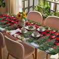 thumbnail image 3 of Red Plaid Christmas Table Cloths for 8 Foot Rectangle Tables, Xmas Tree Ball Snowflake Winter Gifts Patio Waterproof Elastic Fitted Tablecloths, Washable Rectangular Table Cover for Camping, 3 of 8