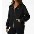 thumbnail image 4 of Dasayo Zip up Ladies Tops Long Sleeve Black Loose Solid Pocket Sweatshirts Shirts for Women Trendy L, 4 of 8