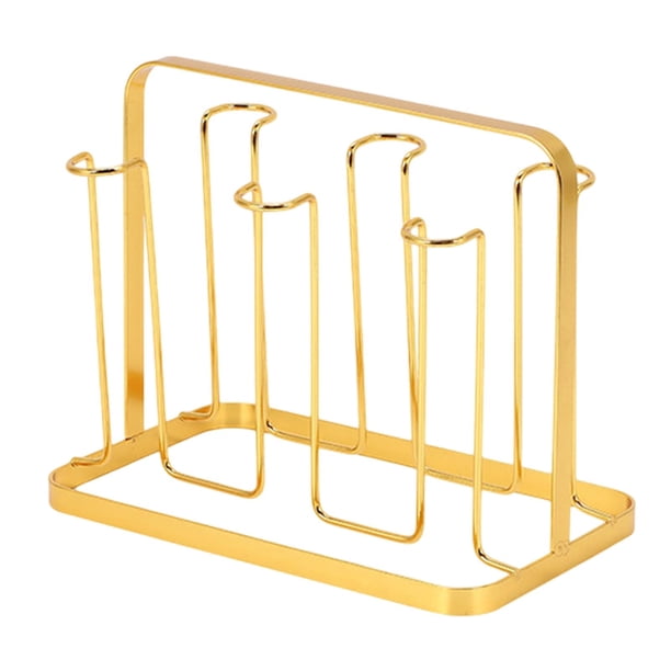 Estante para secar tazas, soporte para botellas de vidrio, antideslizante, 6 ganchos, soporte para tazas de café, organizador de vasos de vidrio para Dorado