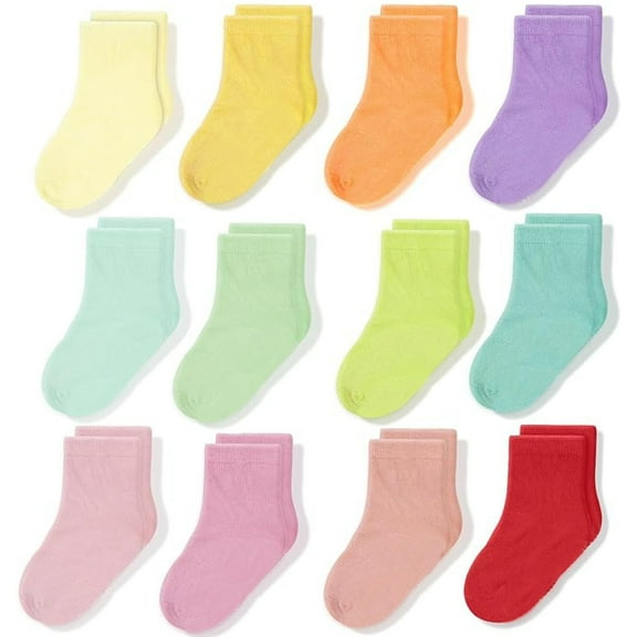CozyWay Toddler Socks - Soft Breathable Cotton Crew with Reinforced Toe - Baby Socks for Boys & Girls - Multicolor 12 Pack, Size 3T-5T