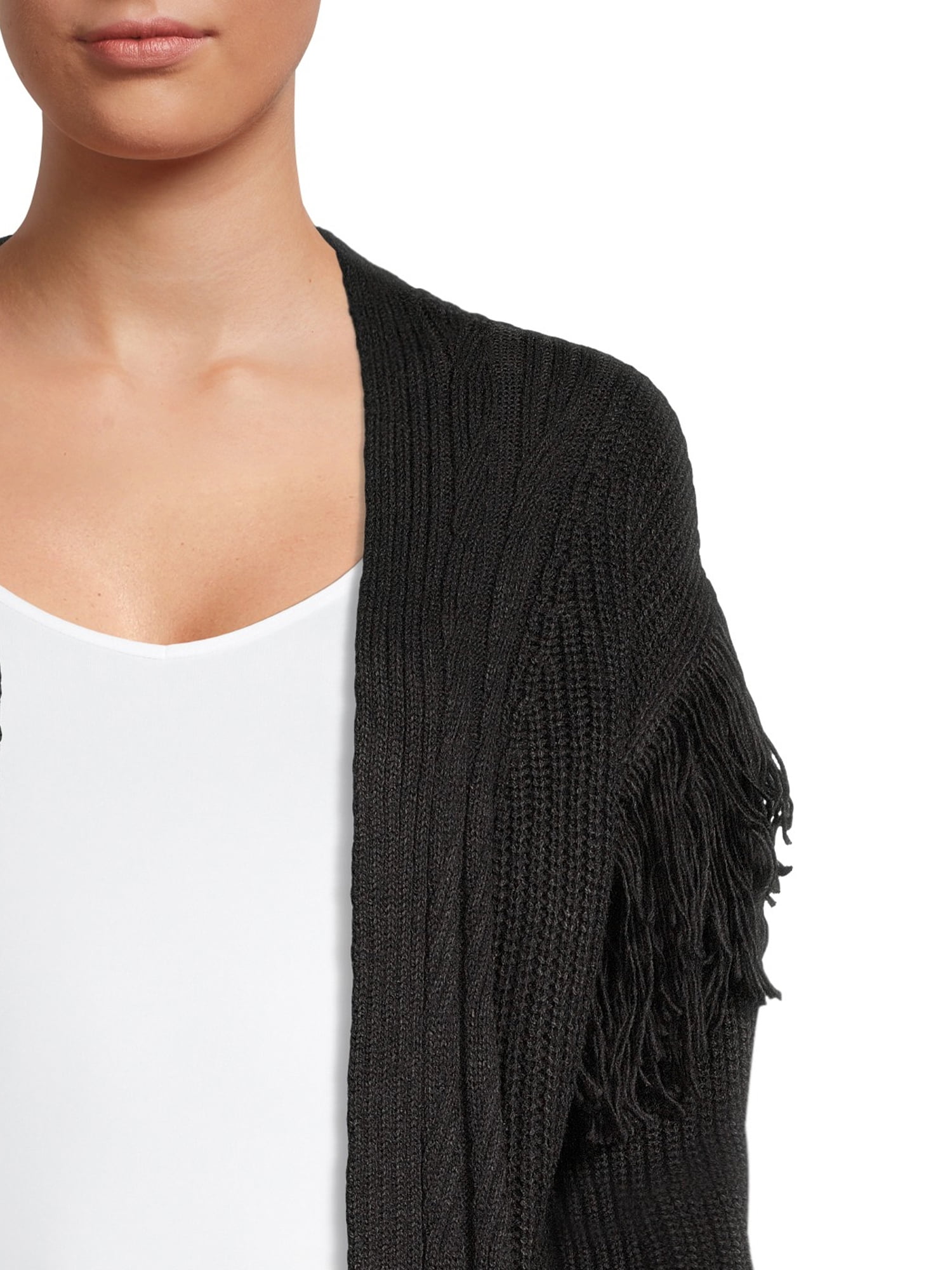 Time and Tru Women's Stitch Fringe Cardigan