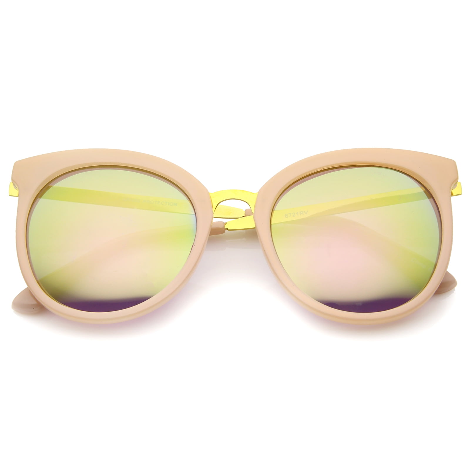 sunglassLA - Womens Fashion Oversized  Mirrored Lens Round Cat Eye Sunglasses - 56mm
