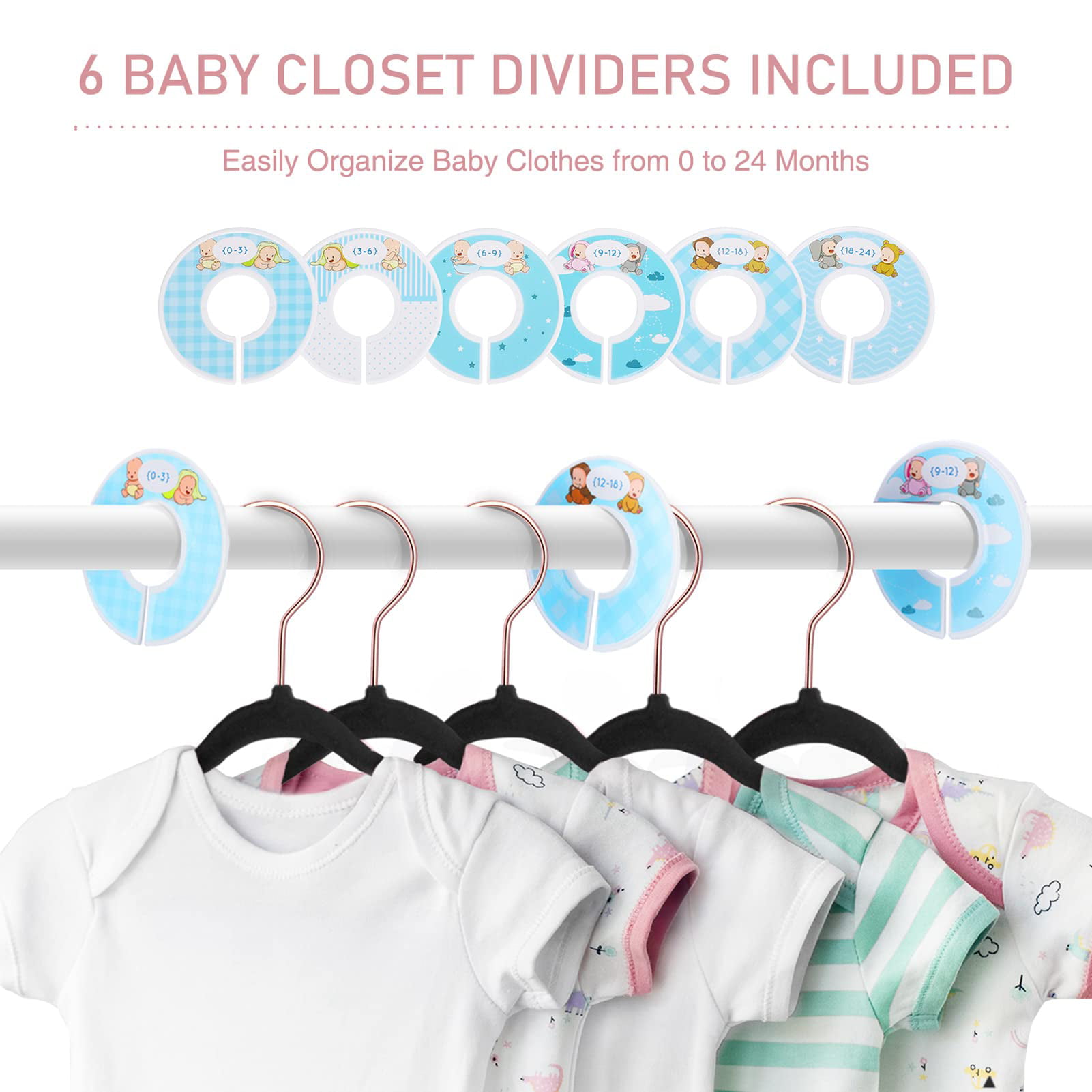 Acstep Kids Hangers for Closet 50 Pack, 11.4 inch Baby Clothes Velvet Toddler Hangers with 6 Pcs Closet Dividers - White