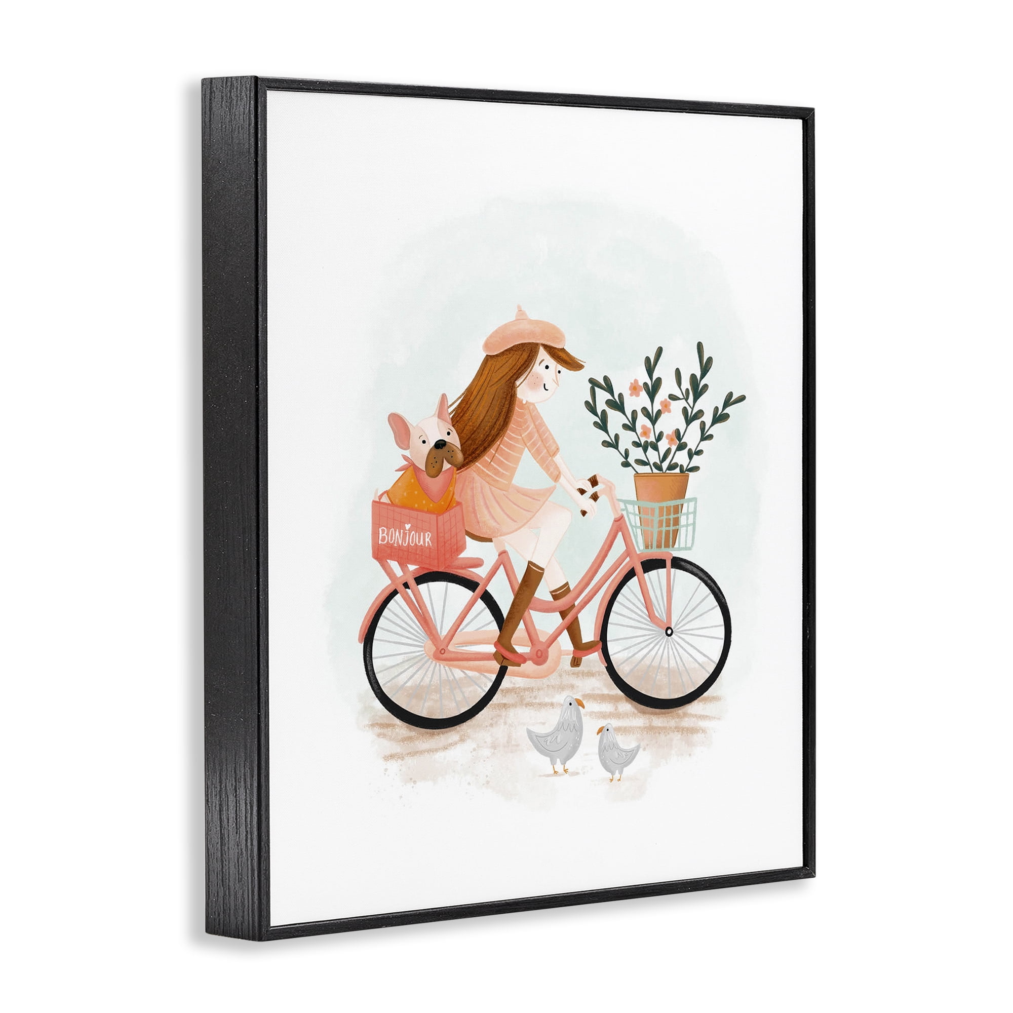 Stupell Industries Paris Girl on Bike Novelty Painting Black Framed Art Print Wall Art, 16 x 20