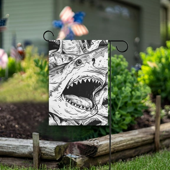 Sharks Gray Garden Flag Double Sided Outdoor Banners for Courtyard Outdoor Lawn Farmhouse Holiday Decorations