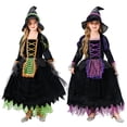 thumbnail image 4 of Disfraz de bruja de Halloween para niñas, vestido de bruja morado y negro de lujo con sombrero, perfecto para fiestas de Halloween, 4 of 5
