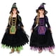 thumbnail image 4 of De Disfraz de bruja de Halloween para niñas, vestido de bruja morado y negro de lujo con sombrero, perfecto para fiestas de Halloween, 4 of 5