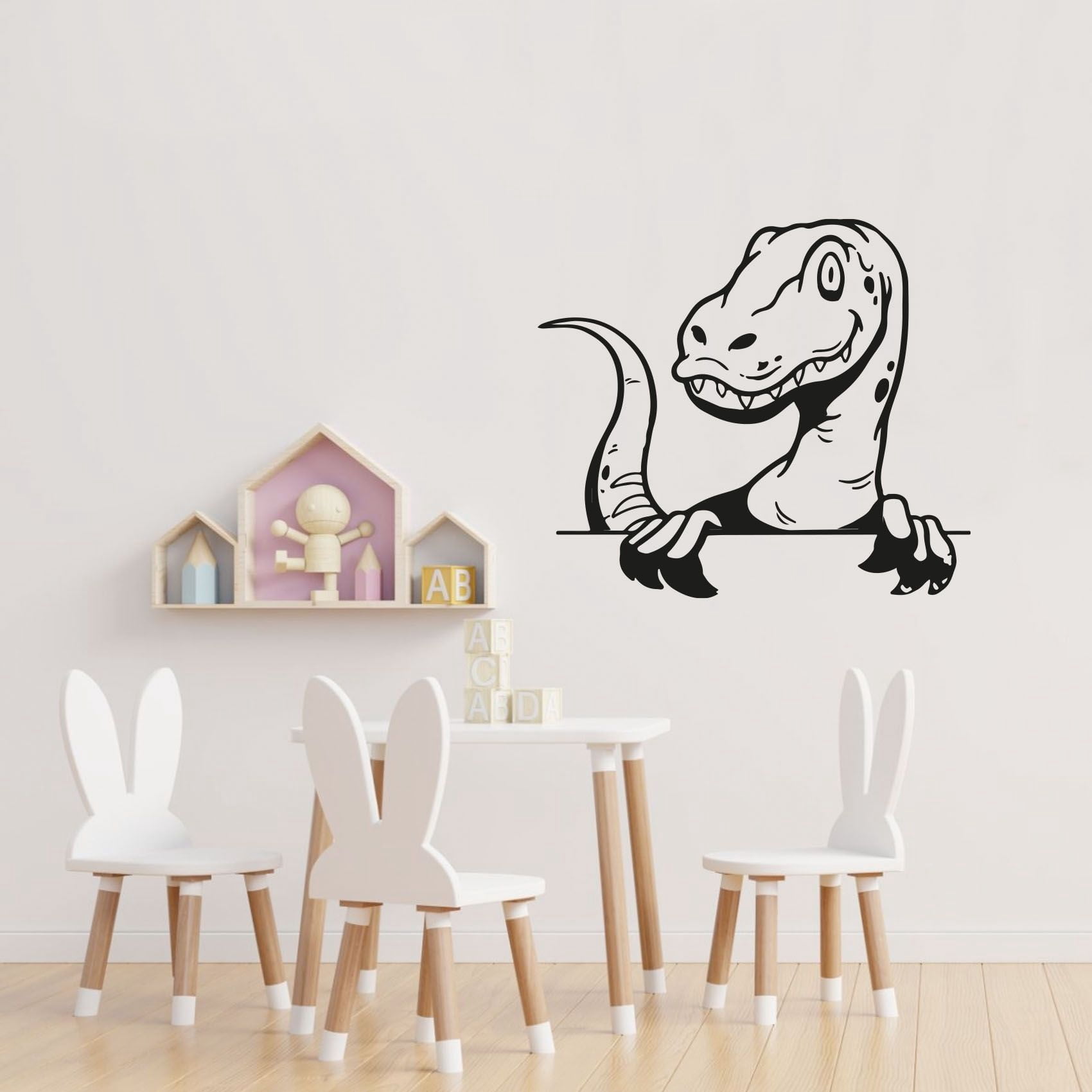 Cute T Rex Funny Silly Face Tyrannosaurus rex T Rex T Rex Silhouette Vinyl Design Wall Sticker Art Decal Boys Girls Kids Room Bedroom Nursery KinderHome Decor Stickers Decoration Size (22x30 inch)