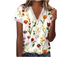 thumbnail image 2 of Fiudx Liquidación de Ahorros de Verano Camiseta Holgada de Manga Corta con Encaje y Cuello En V Informal con Estampado a La Moda para Mujer, 2 of 5
