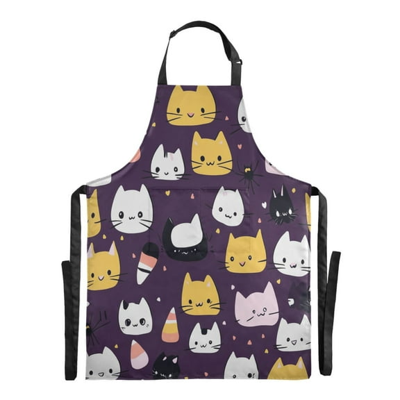 Cute Cats Long Apron for Cooking Water Resistant Adjustable Bib with 2 Pockets 88x68cm